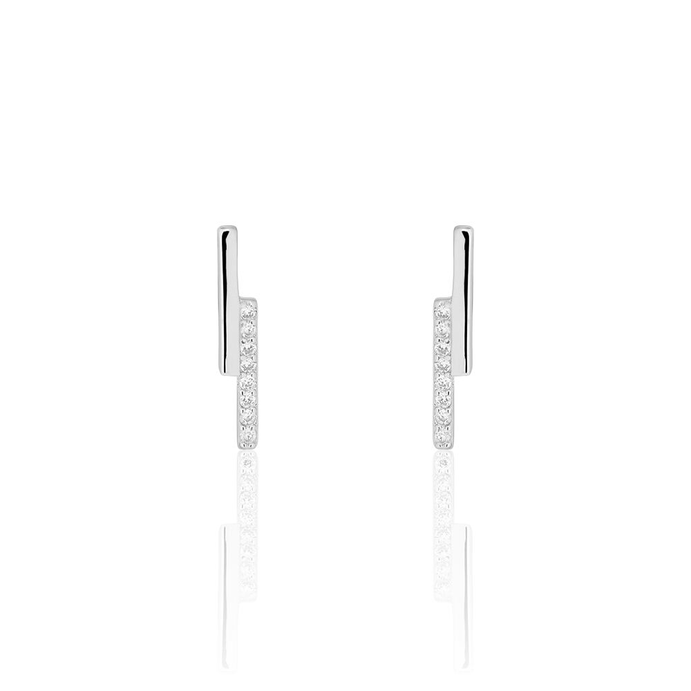 Boucles D'oreilles Puces Kolyane Argent Blanc Oxyde De Zirconium - Puces Femme | Marc Orian