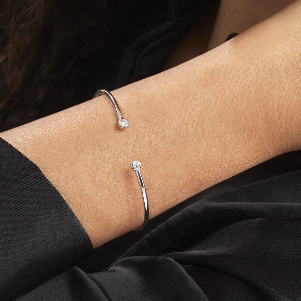 Bracelet Jonc Regine Argent Blanc Oxyde De Zirconium - Bracelets joncs Femme | Marc Orian