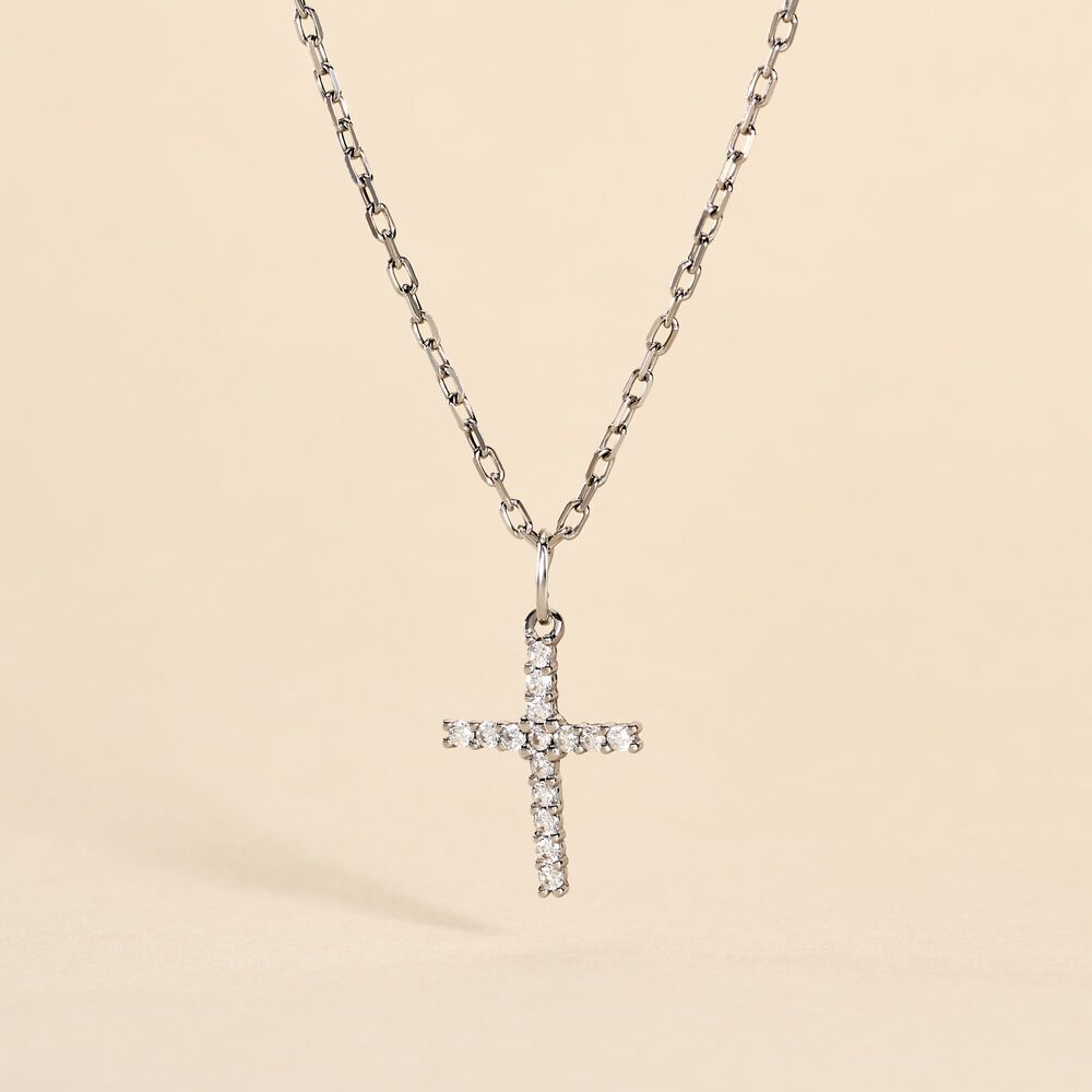 Pendentif Glacen Croix Or Blanc Oxyde De Zirconium - Pendentifs Famille | Marc Orian
