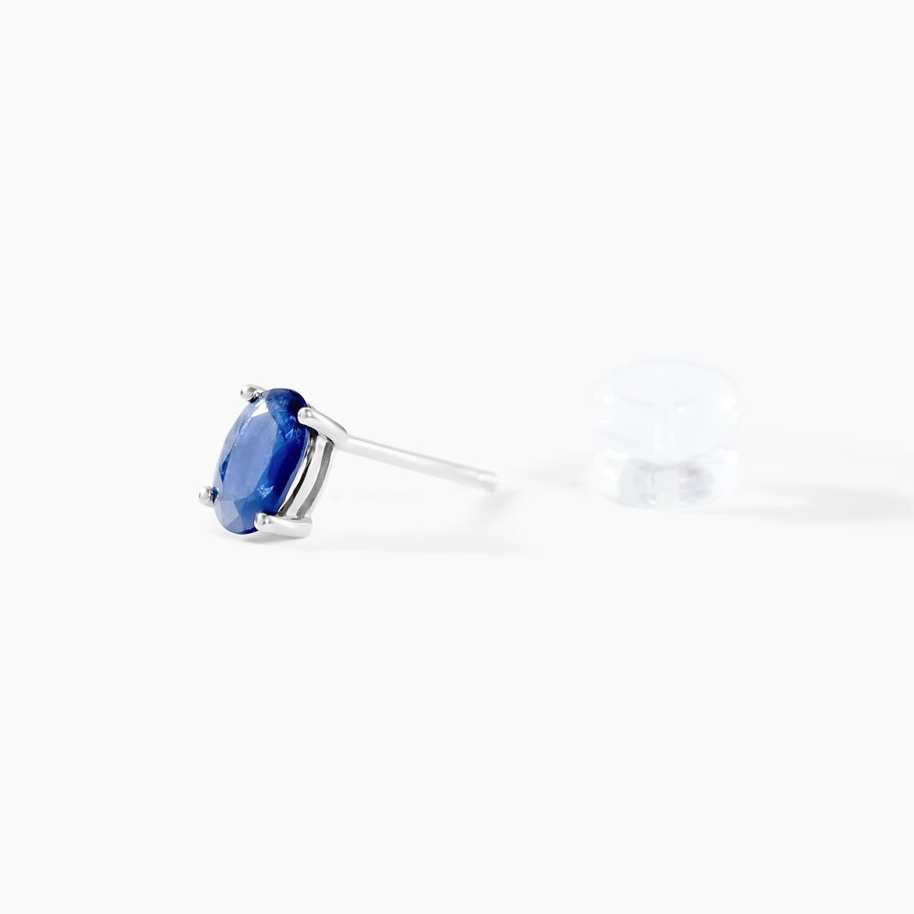 Boucles D'oreilles Puces Ovale Or Blanc Saphir - Puces Femme | Marc Orian