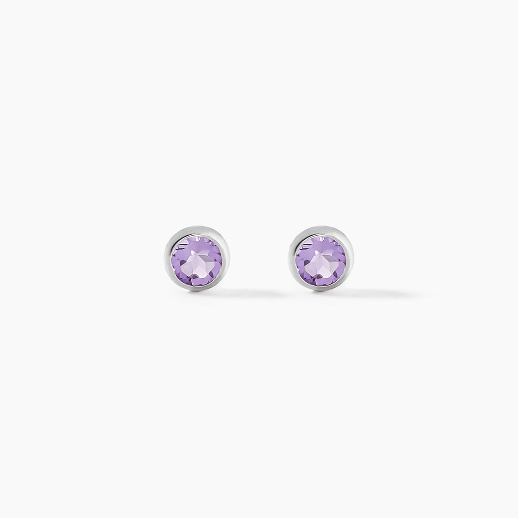 Boucles D'oreilles Puces Edy Serti Clos Or Blanc Amethyste - Puces Femme | Marc Orian
