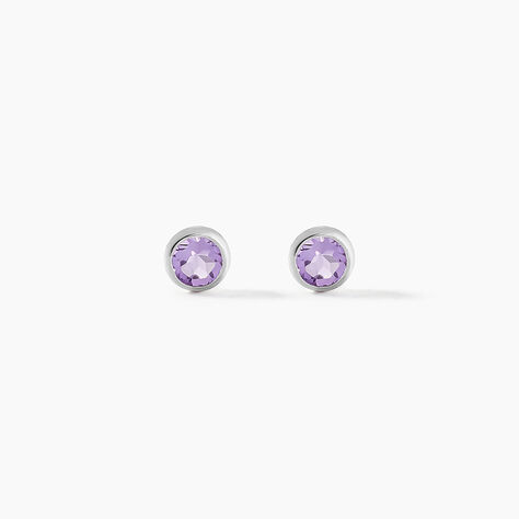 Boucles D'oreilles Puces Edy Serti Clos Or Blanc Amethyste - Puces Femme | Marc Orian