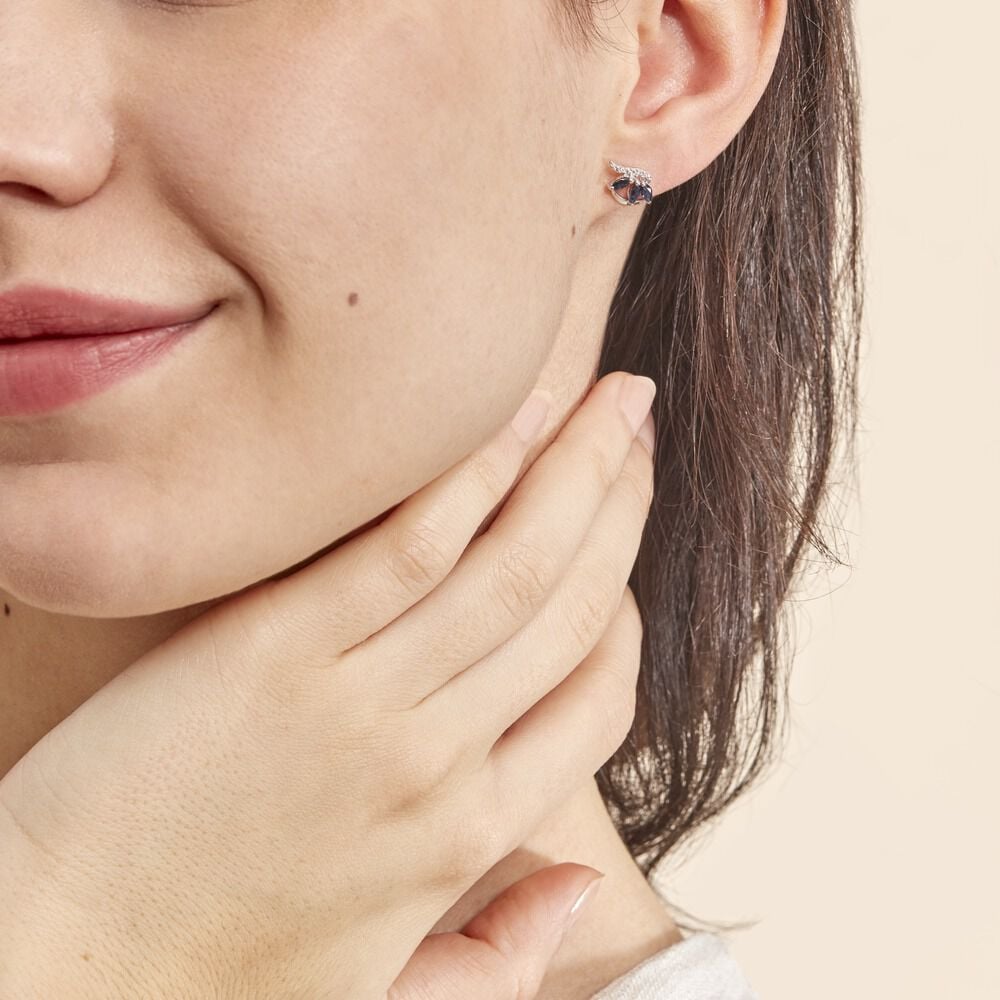 Boucles D'oreilles Puces Petale Or Blanc Saphir Et Diamant - Puces Femme | Marc Orian