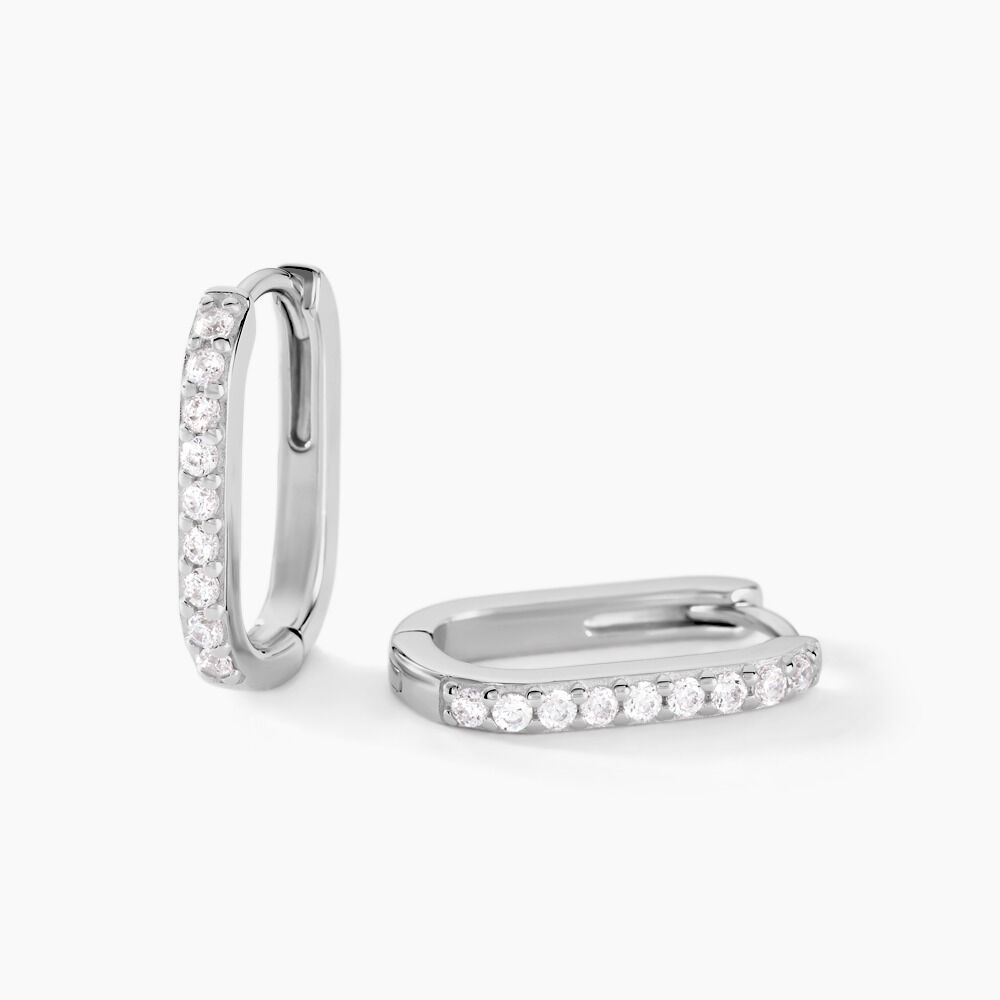 Cr&eacute;oles Trait D'union Argent Rhodi&eacute; Oxyde De Zirconium - Cr&eacute;oles Femme | Marc Orian