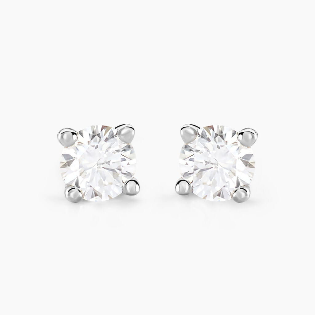 Boucles D'oreilles Puces Maurane Argent Blanc Diamant Synth&eacute;tique - Puces Femme | Marc Orian