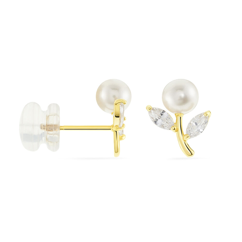 Boucles D'oreilles Puces Frigga Or Jaune Perle De Culture Et Oxyde - Puces Femme | Marc Orian