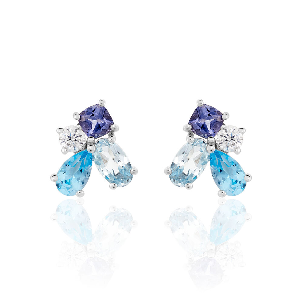 Boucles D'oreilles Puces Doryne Or Blanc Topaze Et Oxyde De Zirconium - Puces Femme | Marc Orian