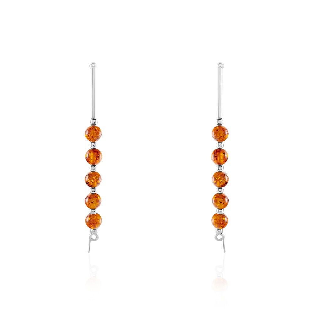 Boucles D'oreilles Pendantes Satu Argent Blanc Ambre - Pendantes Femme | Marc Orian