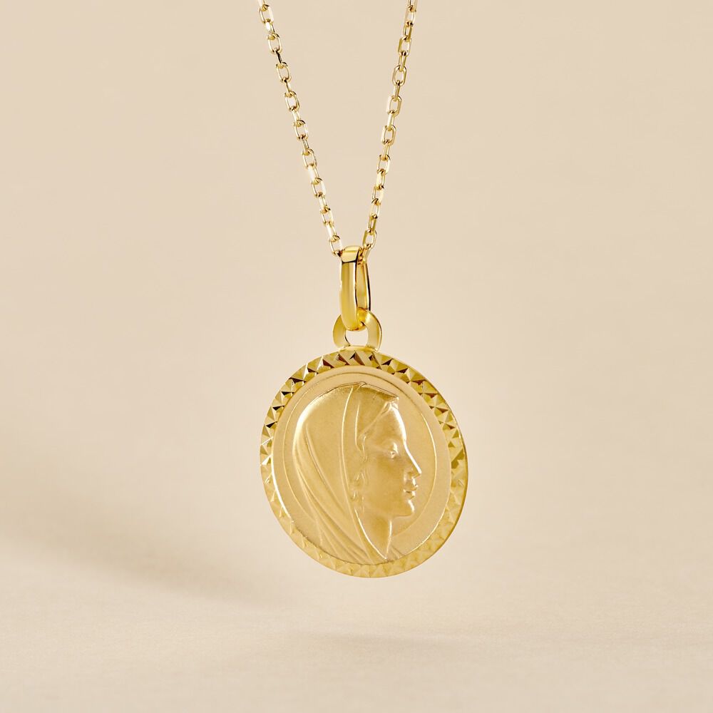 Pendentif Vierge Rond Strie Or Jaune - Médailles et médaillons Famille | Marc Orian