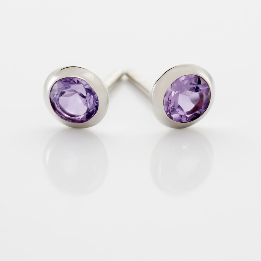 Boucles D'oreilles Puces Edy Serti Clos Or Blanc Amethyste - Puces Femme | Marc Orian