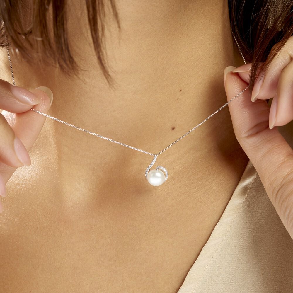 Collier Lucinda Or Blanc Perle De Culture Et Oxyde De Zirconium - Colliers avec pierres Femme | Marc Orian