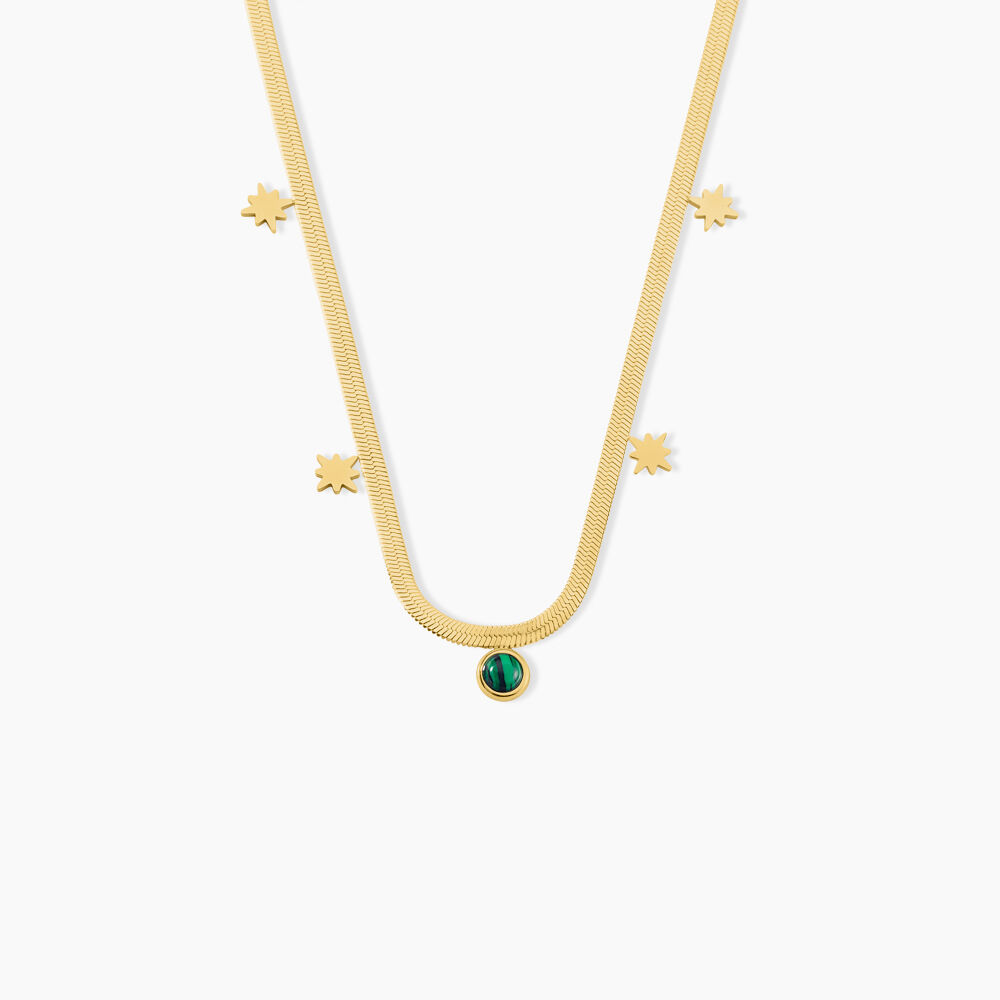 Collier Athena Acier Dor&eacute; Malachite - Colliers avec pierres Femme | Marc Orian