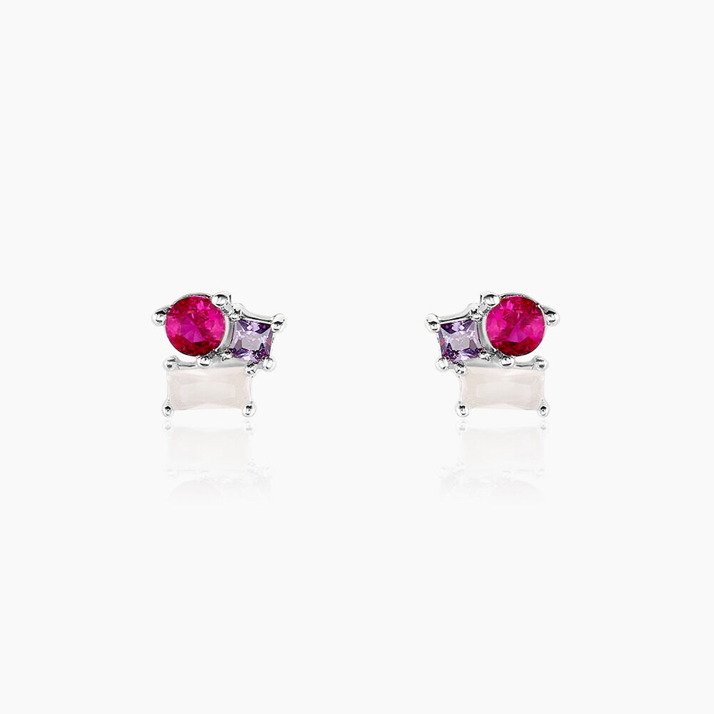 Boucles D'oreilles Puces Doja Argent Blanc Verre Spinelle Oxyde - Puces Femme | Marc Orian