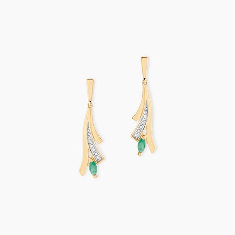 Boucles D'Oreilles Pendantes Usha Or Jaune Emeraude - Pendantes Femme | Marc Orian