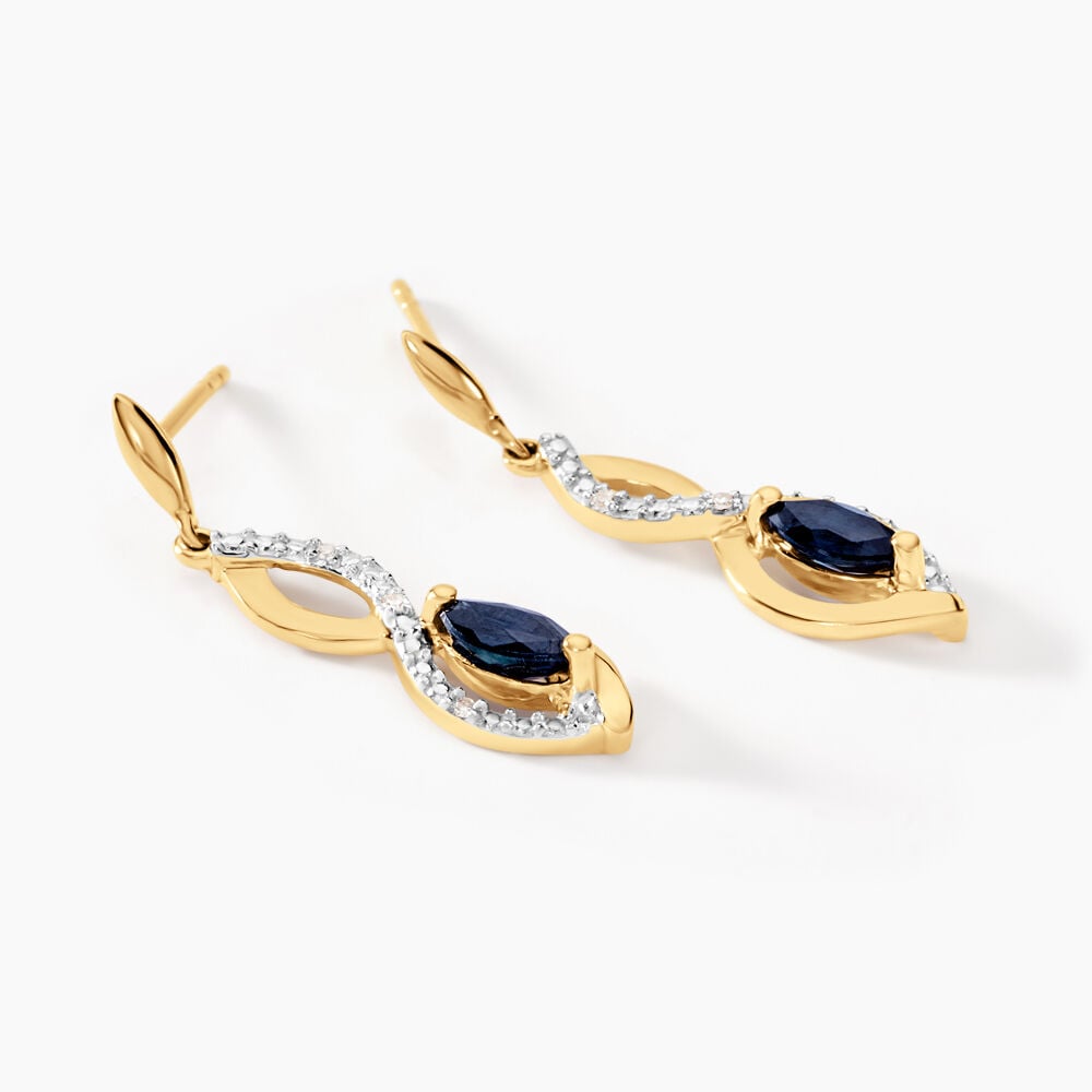 Boucles D'oreilles Pendantes Ondulations Or Jaune Saphir Diamant - Boucles d'oreilles mariage Femme | Marc Orian