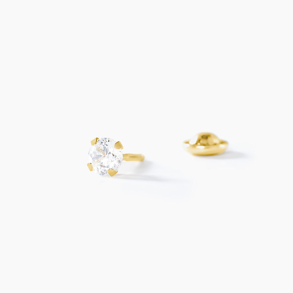 Boucles D'oreilles Homme En Or : Carré 6 Mm Micro Pavé, Cubic Zirconia, Vis Arrière (Argent, Neuf)