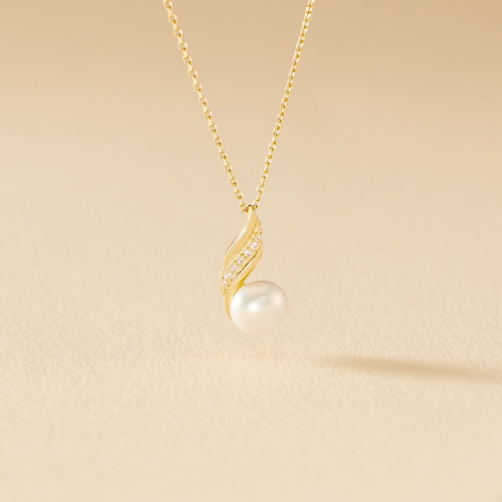 Collier Leta Or Jaune Perle De Culture Et Oxyde De Zirconium - Colliers avec pierres Femme | Marc Orian