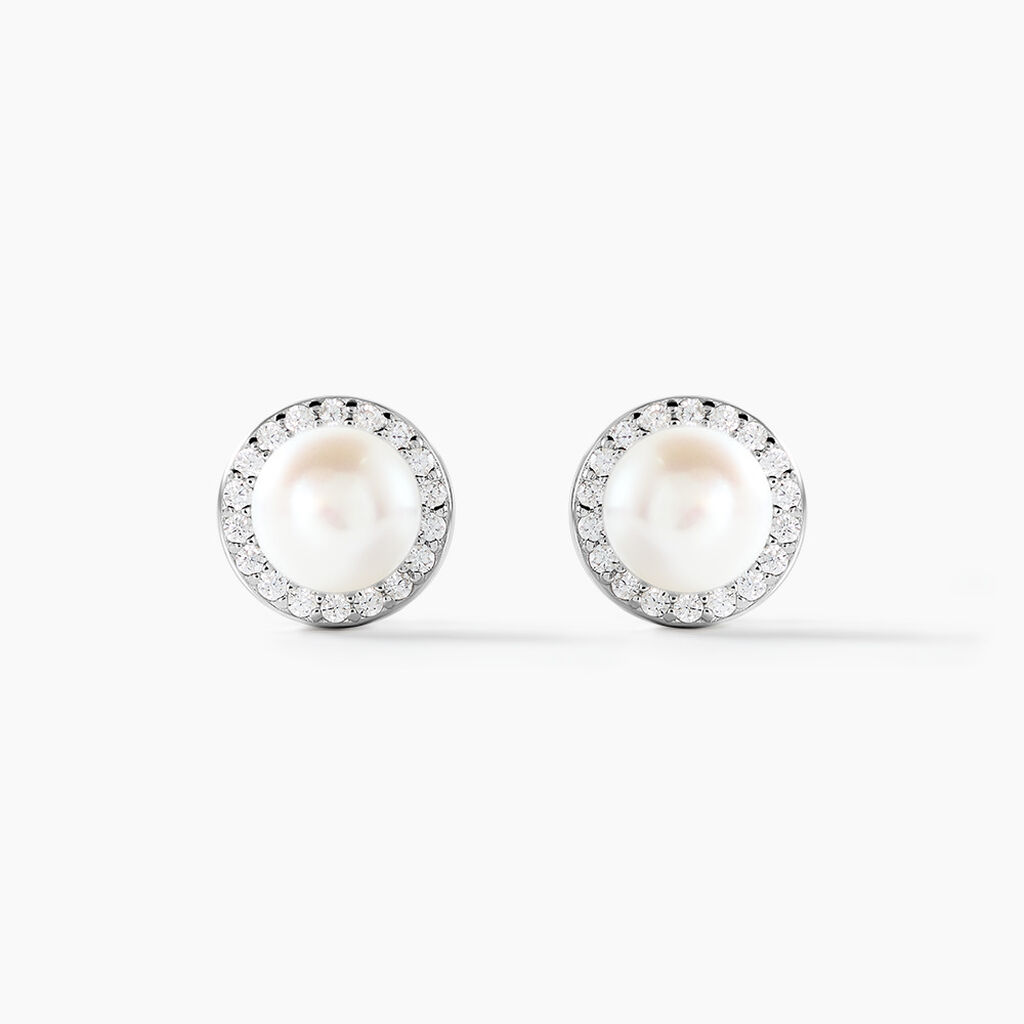 Boucles D'oreilles Clips Argent Blanc Valerio Perles Oxydes - Puces Femme | Marc Orian