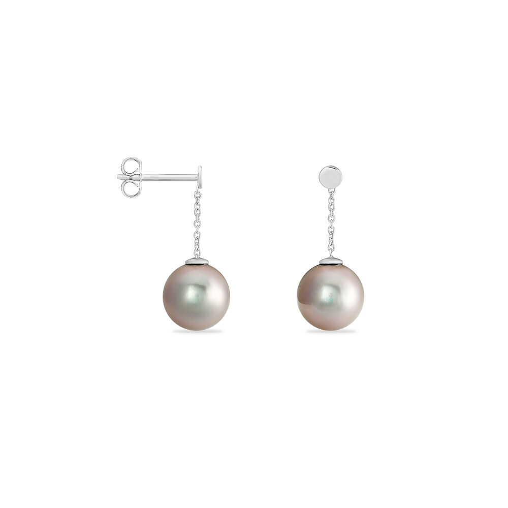 Boucles D'oreilles Pendantes Semi-ronde Or Blanc Perle De Tahiti - Pendantes Femme | Marc Orian