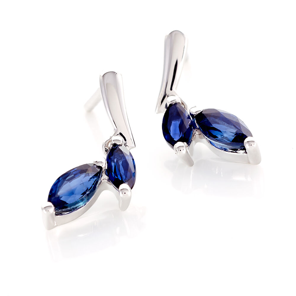 Boucles D'oreilles Pendantes Navette Or Blanc Saphir - Boucles d'oreilles mariage Femme | Marc Orian