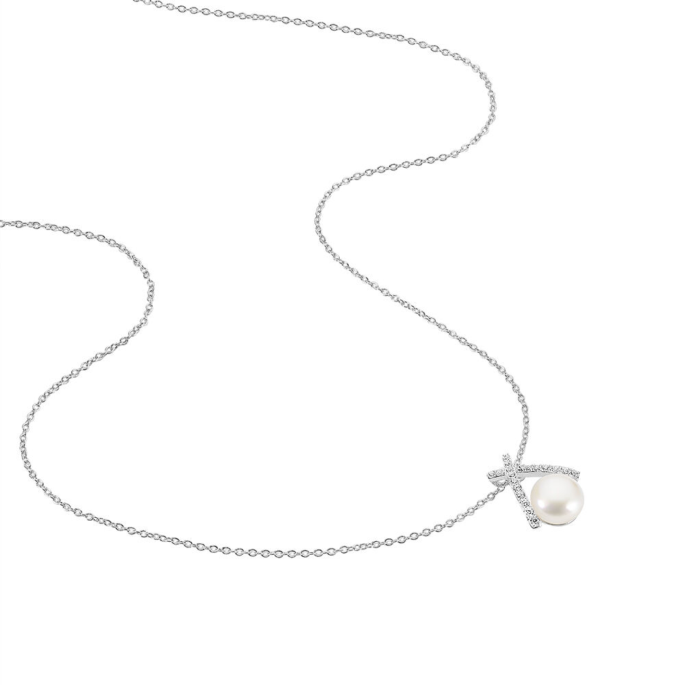 Collier Yacinthe Argent Blanc Perle De Culture Et Oxyde De Zirconium - Colliers avec pierres Femme | Marc Orian