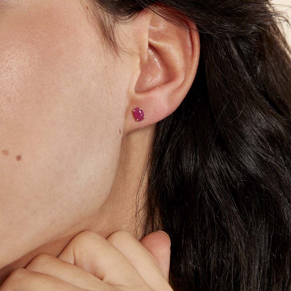 Boucles D'oreilles Puces Ovale Or Jaune Rubis - Puces Femme | Marc Orian