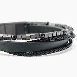 Bracelet Jourdan Cuir De Vache Noir H&eacute;matite Onyx - Bracelets cuir Homme | Marc Orian