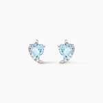 Boucles D'oreilles Puces Coeur In Love Or Blanc Topaze Et Oxyde - Puces Femme | Marc Orian
