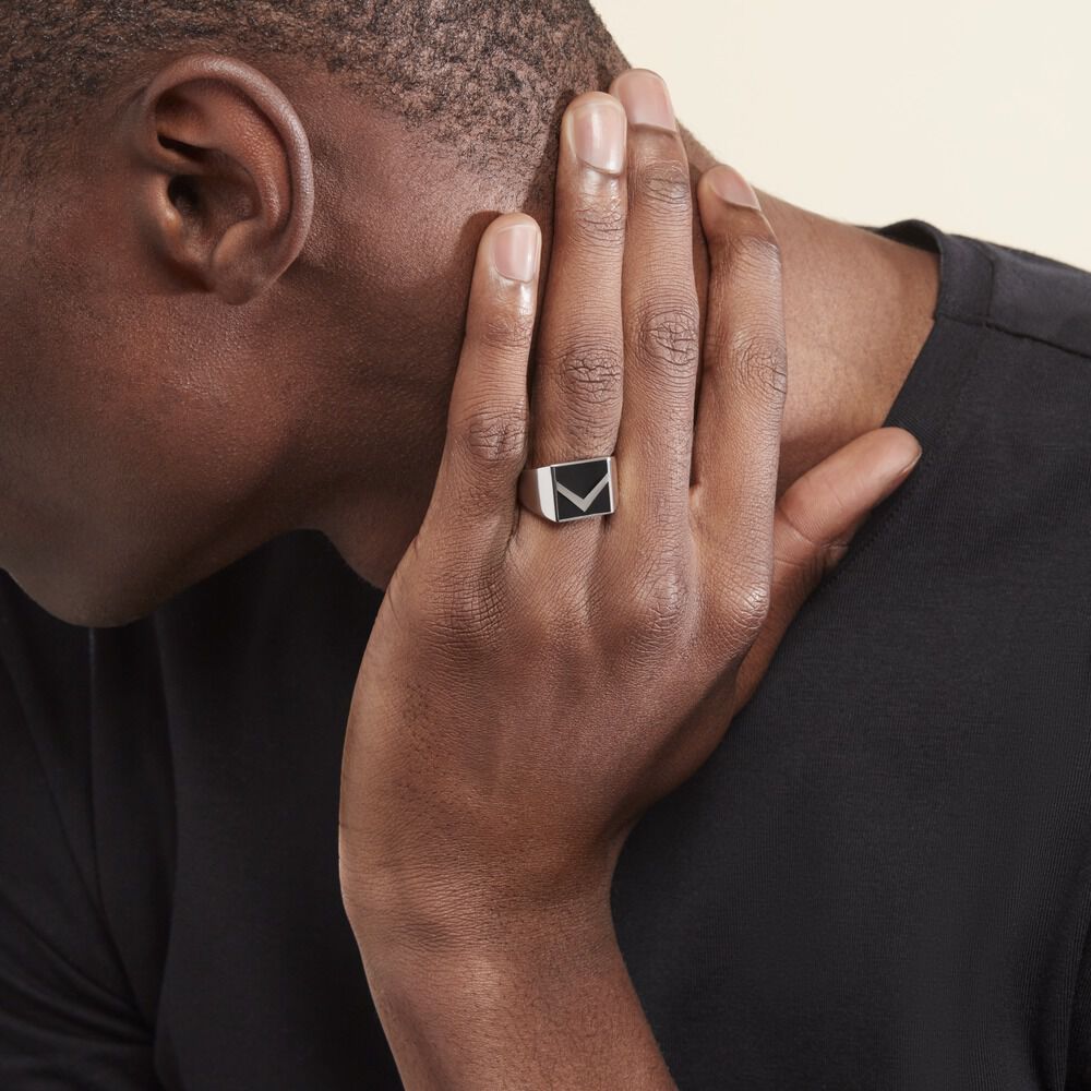 Chevalière Argent Blanc Christoffer Email - Chevalières Homme | Marc Orian