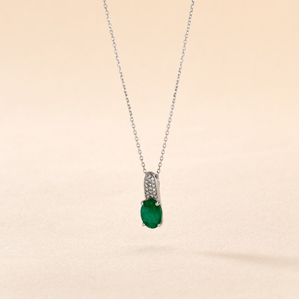 Collier Crista Or Blanc Emeraude Et Diamant - Colliers avec pierres Femme | Marc Orian