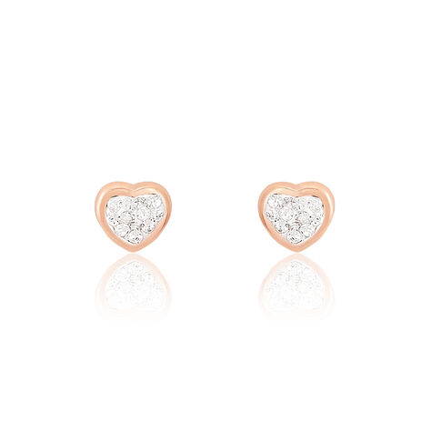 Boucles D'oreilles Puces Daria Cœur 0 Or Rose Strass - Puces Femme | Marc Orian
