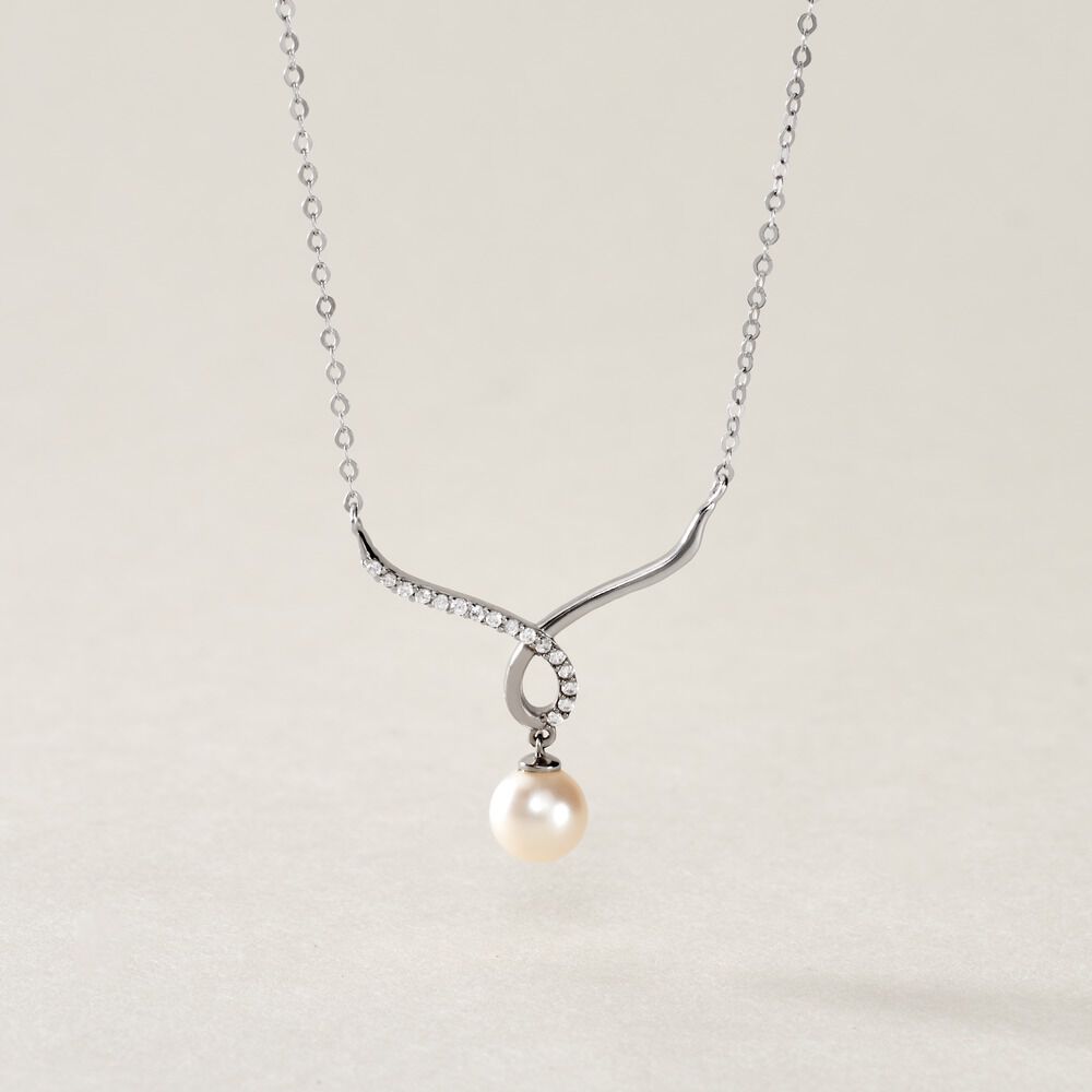 Collier Or Blanc Proximae Perle De Culture Oxydes De Zirconium - Colliers avec pierres Femme | Marc Orian