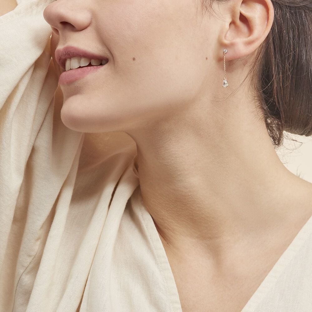 Boucles D'oreilles Pendantes Regane Or Jaune Oxyde De Zirconium - Pendantes Femme | Marc Orian