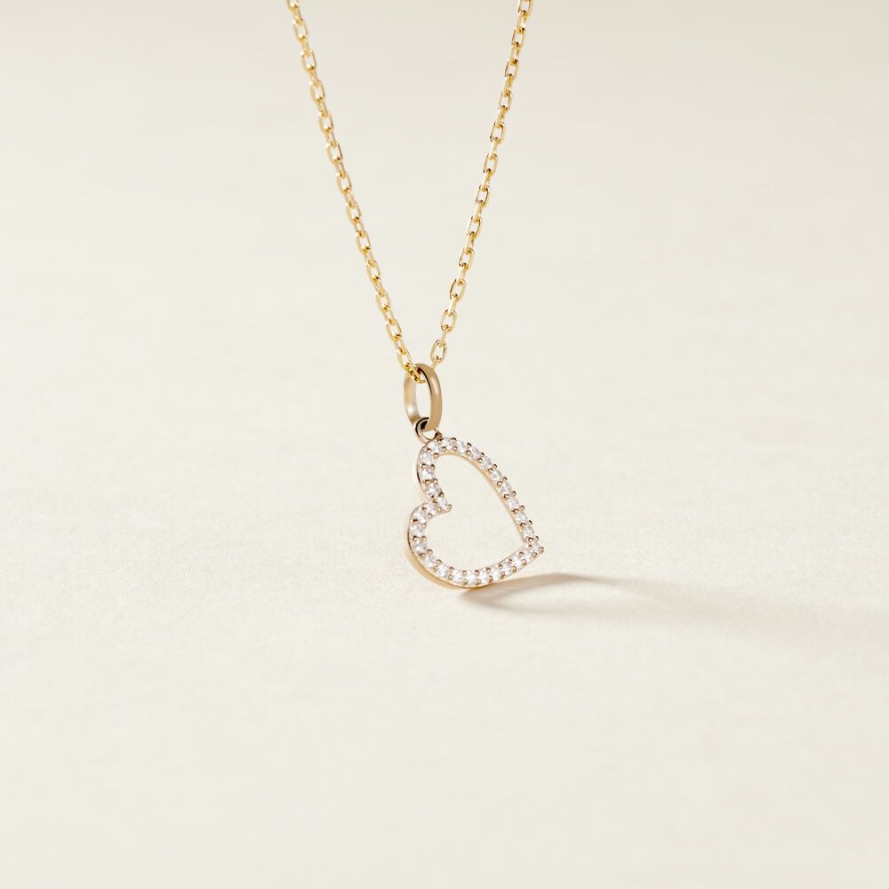 Pendentif Coeur Penche Or Jaune Oxyde De Zirconium - Pendentifs Famille | Marc Orian