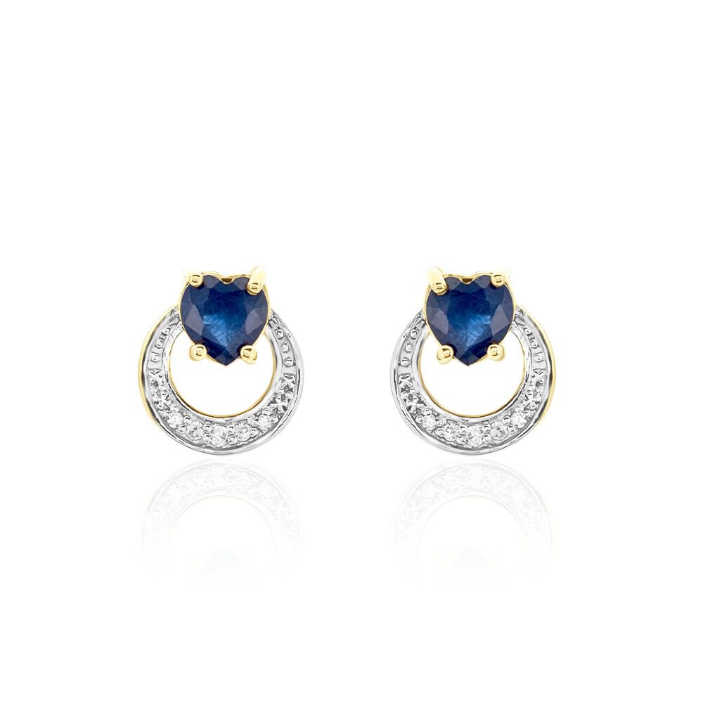 Boucles D'oreilles Puces Ambrosine Or Jaune Saphir Diamant - Puces Femme | Marc Orian
