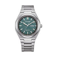 cadran argenté fond vert bracelet titane argenté