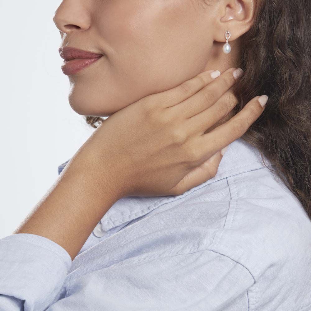Boucles D'oreilles Pendantes Or Blanc Jessamyn Perles De Culture Oxyde - Pendantes Femme | Marc Orian