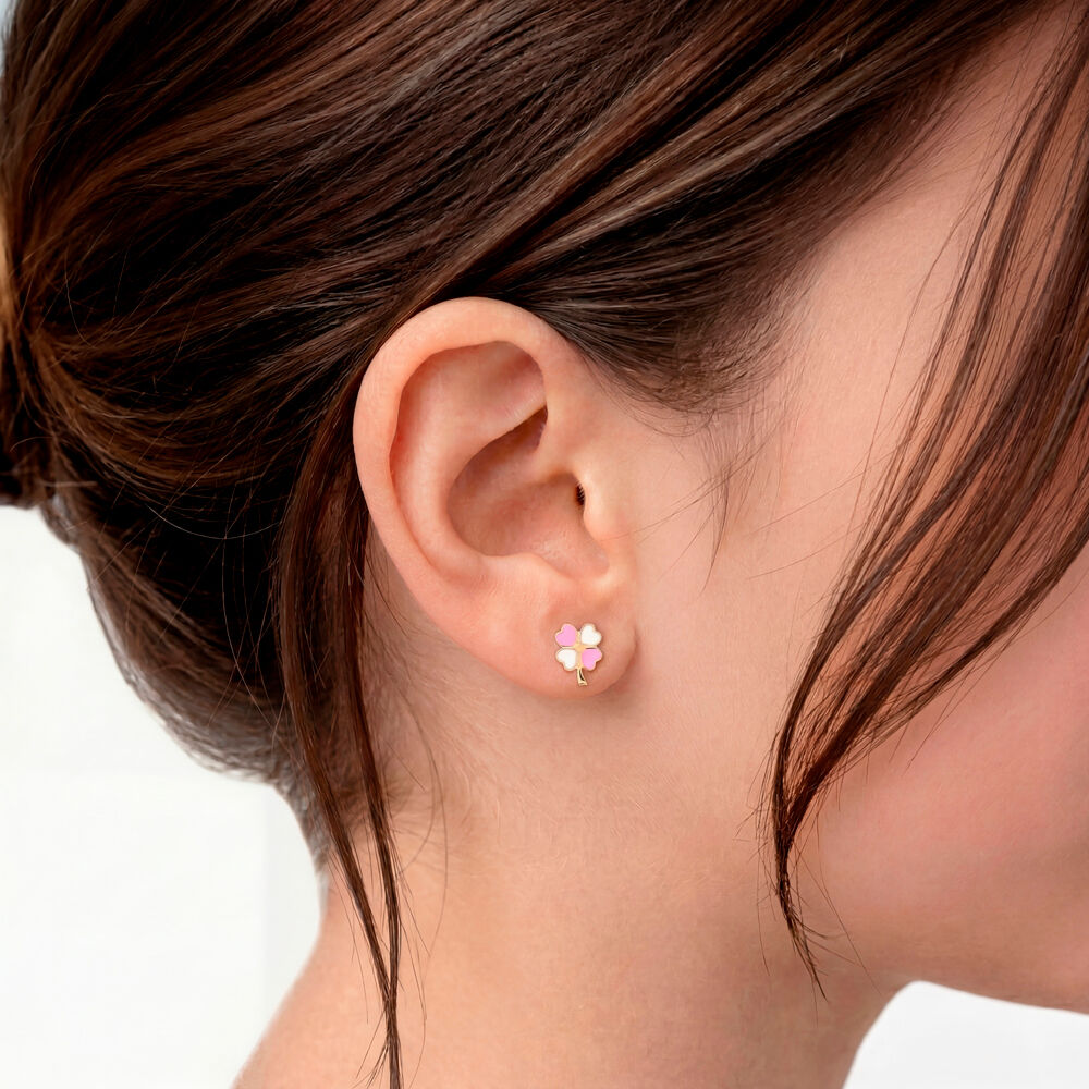 Boucles D'oreilles Puces Trefle Email Or Jaune - Puces Enfant | Marc Orian