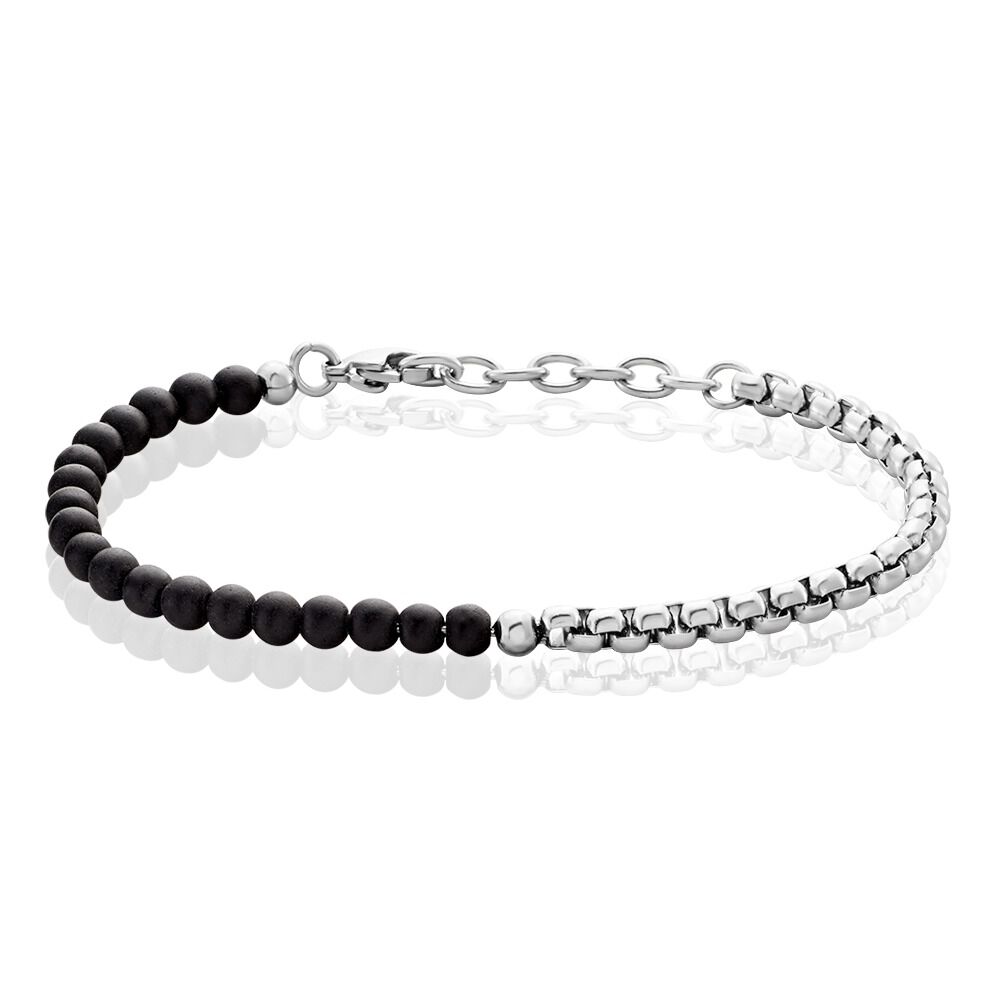 Bracelet Acier Blanc Christiano Onyx - Bracelets chaînes Homme | Marc Orian