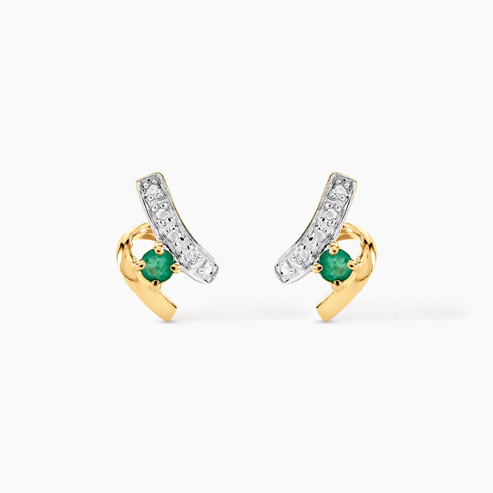 Boucles D'oreilles Puces Loubra Or Jaune Emeraude - Puces Femme | Marc Orian