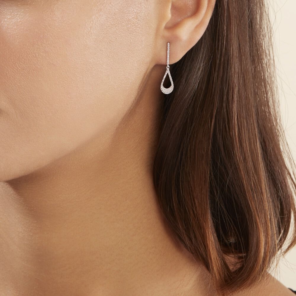Boucles D'oreilles Pendantes Or Blanc Abilene Diamants - Pendantes Femme | Marc Orian