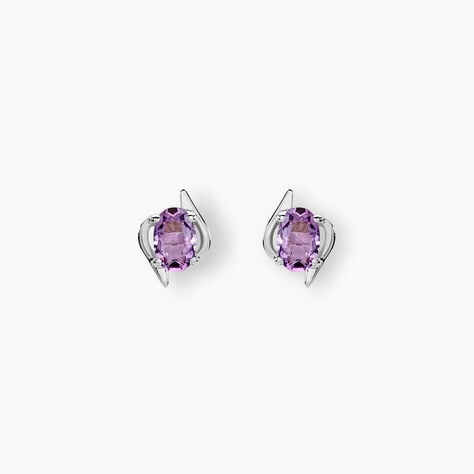 Boucles D'oreilles Puces Vrille Ovale Or Blanc Amethyste - Puces Femme | Marc Orian