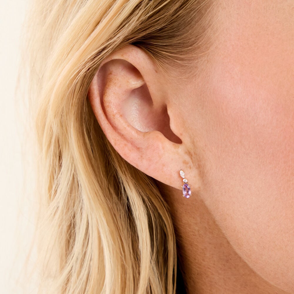 Boucles D'Oreilles Pendantes Celeste Or Jaune Am&eacute;thyste - Pendantes Femme | Marc Orian