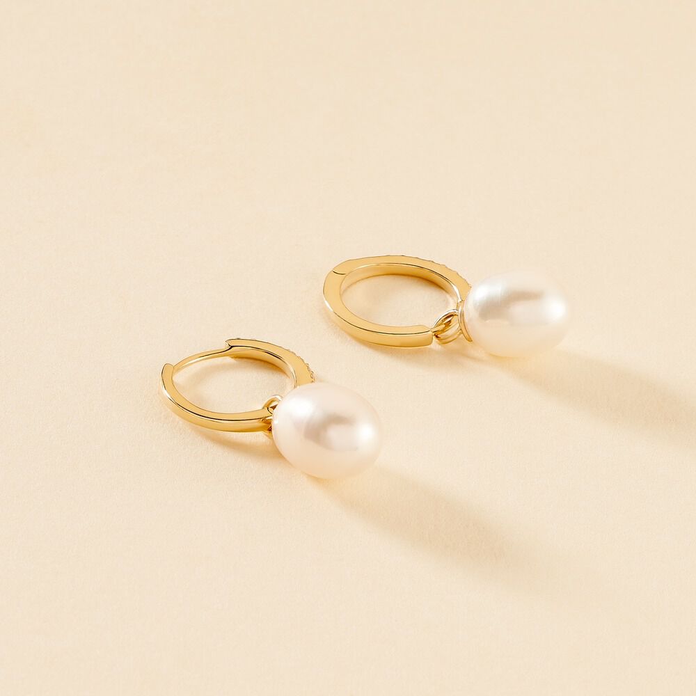 Cr&eacute;oles Anes Poire Or Jaune Perle De Culture Et Oxyde De Zirconium - Boucles d'oreilles mariage Femme | Marc Orian