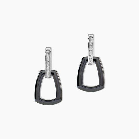 Boucles D'oreilles Pendantes Ezra Argent Blanc C&eacute;ramique Et Oxyde - Pendantes Femme | Marc Orian