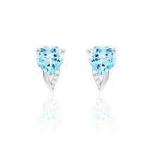 Boucles D'oreilles Puces Bertille Or Blanc Topaze Et Oxyde