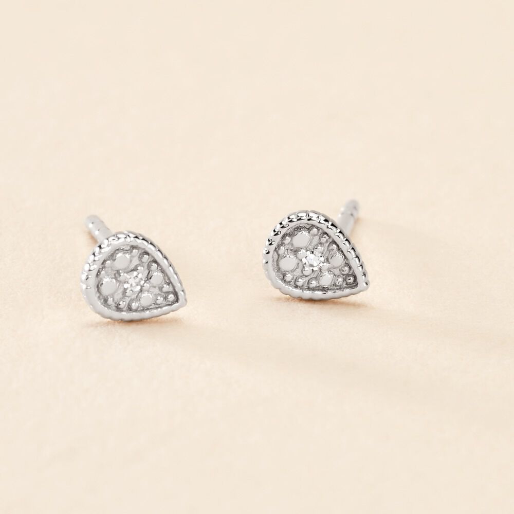 Boucles D'oreilles Puces Mon 1er Diamant Or Blanc Diamant -  Femme | Marc Orian