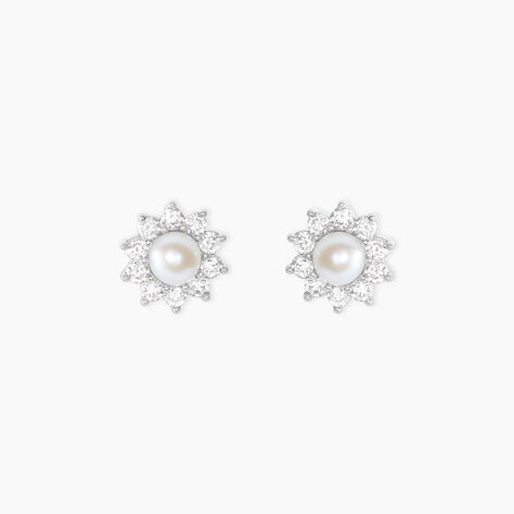 Boucles D'oreilles Puces Argent Blanc Cheri Perle De Culture Oxydes - Puces Femme | Marc Orian