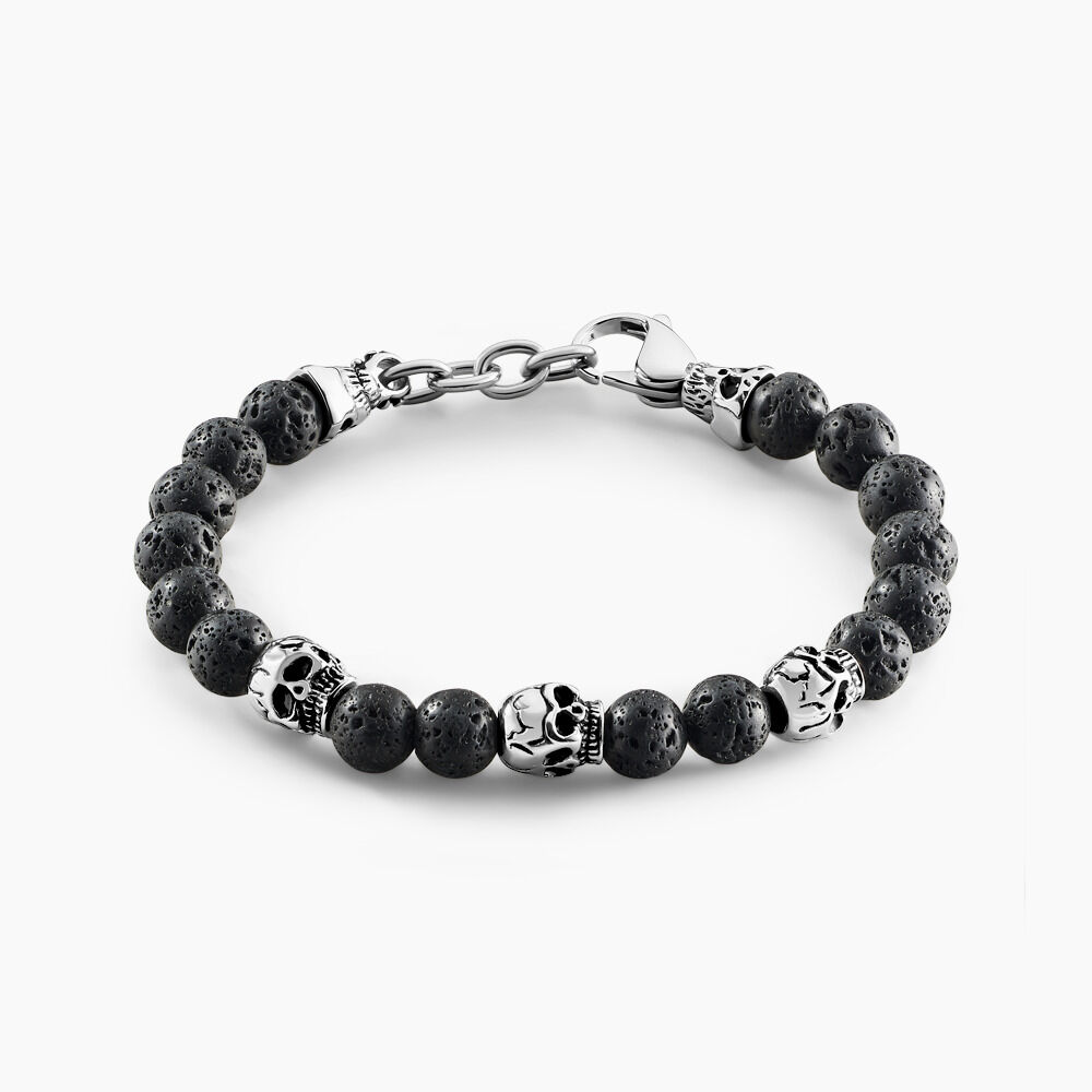 Bracelet Acier Blanc Hantz Pierre De Lave - Bracelets cha&icirc;nes Homme | Marc Orian