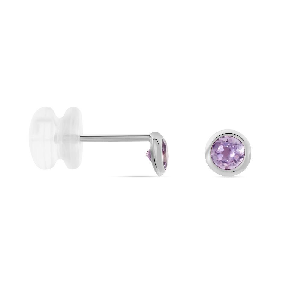 Boucles D'oreilles Puces Edy Serti Clos Or Blanc Amethyste - Puces Femme | Marc Orian